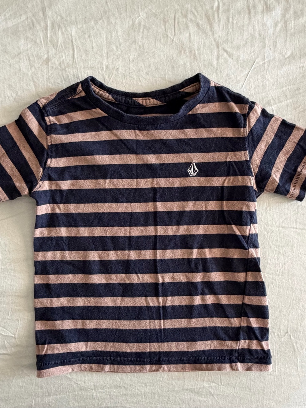 Volcom Navy and Dusty Pink Striped Kids Tee